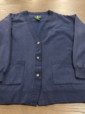 Vintage Hunt Club Petite navy cardigan sweater with buttons and pockets. Medium